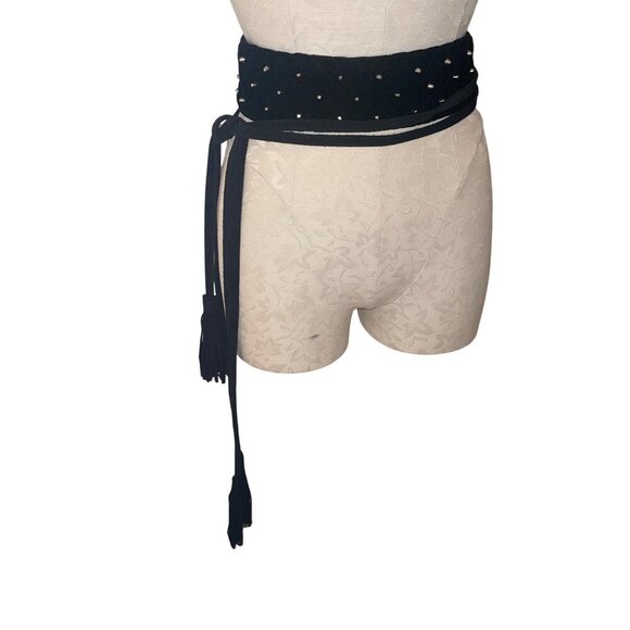 Maje Womens Belt One Size Black Anoushka  Self Wrap Velvet Suede Tassels main image 4